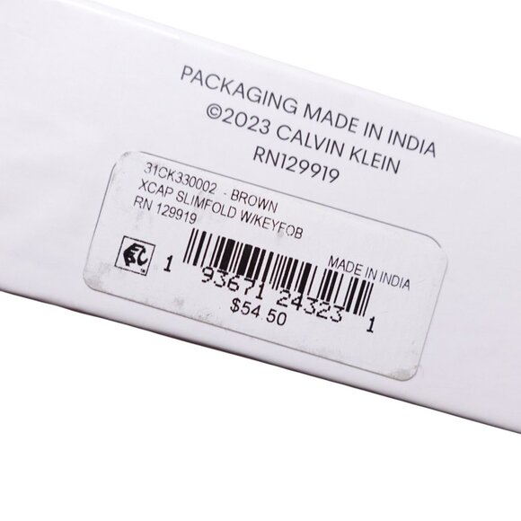 NIP Calvin Klein Men's RFID XCAP Slimfold Wallet With Key Fob Set Leather Brown - Picture 5 of 7